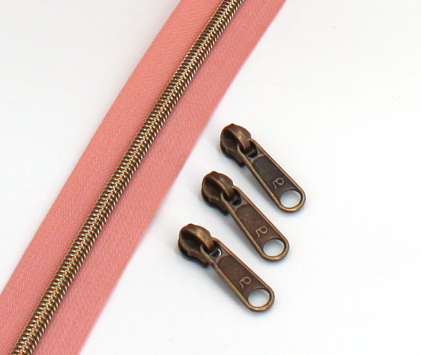 Endlosreißverschluss metallisiert dusty rose/ messing-antik (1m)